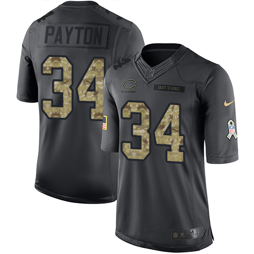 Men's Limited Walter Payton Nike Jersey Black - #34 2016 Salute to Service NFL Chicago Bears